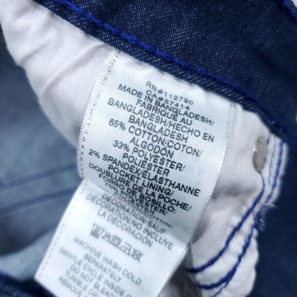 True Religion Riley Big T Raw Hem Mid Rise Bermuda Jean Shorts Dark Wash Size 27 - Picture 10 of 11